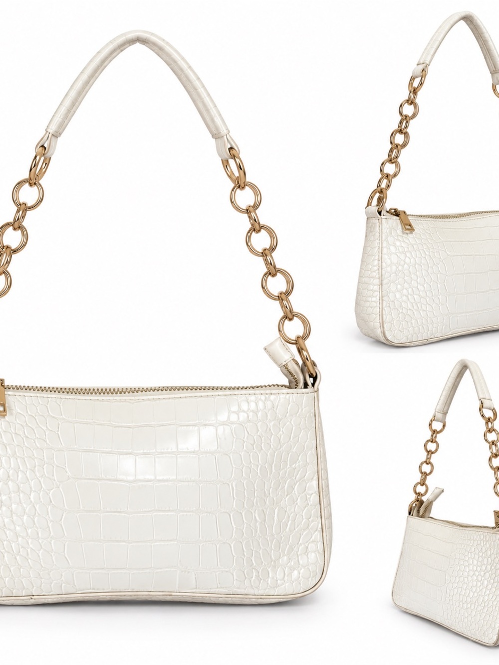 Urban Expressions Ivory Croc Embossed Shoulder Bag Gold Chain Y2K Purse